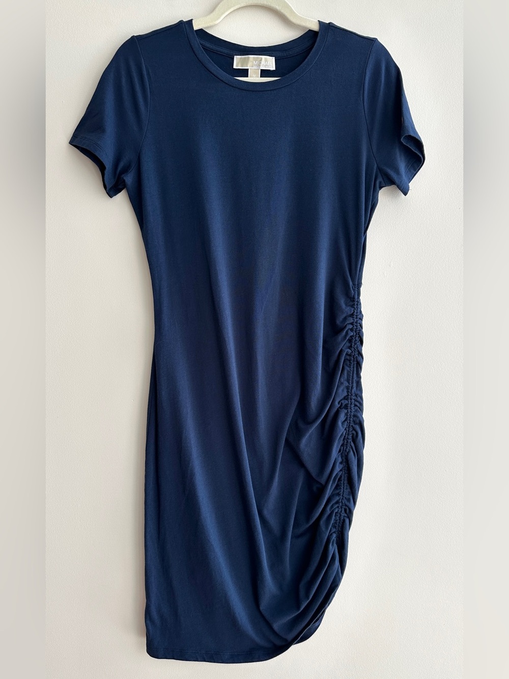 MICHAEL Michael Kors Navy Blue Ruched Cinched Casual Dress, Size Medium